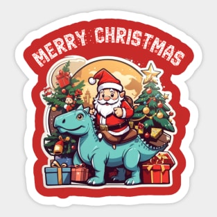 Santa clous riding a dinosaur Sticker